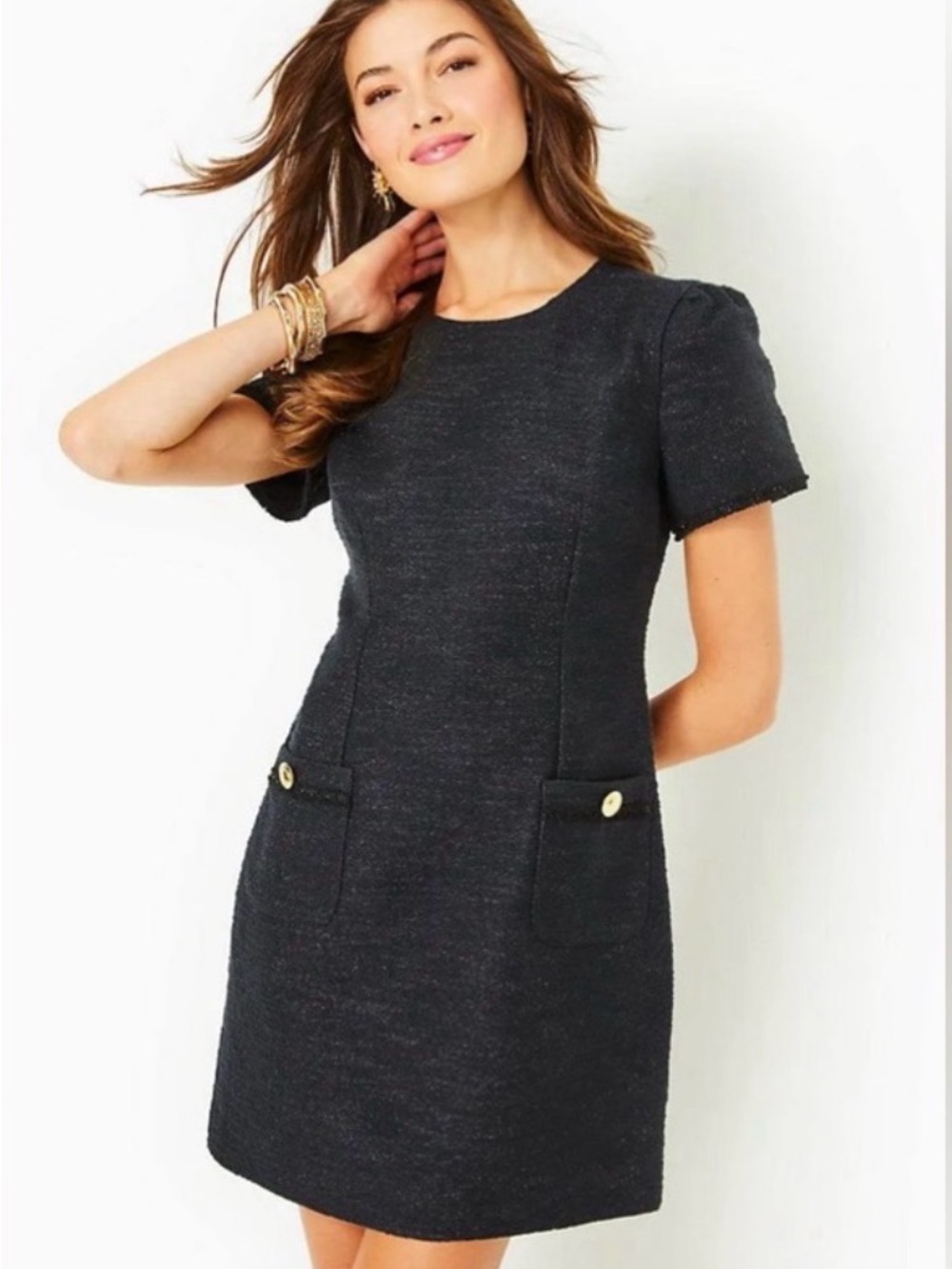 NWT Lilly Pulitzer Kesia Boucle Knit Shift Dress Black Resort Size 4
